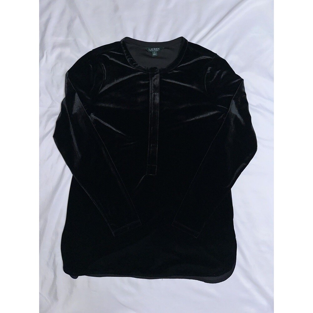 LAUREN Ralph Lauren Elegant Womens Velvet Velour Tunic Henley‎ Blouse Size M